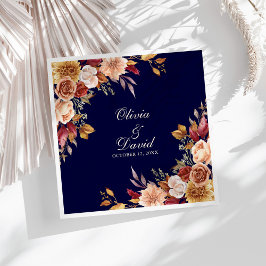 Servilleta De Papel De Cena Boho Boda floral Naranja de la marina moderna quem