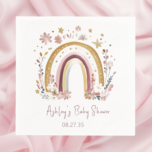 Servilleta De Papel De Cena Boho Floral Rainbow Baby Shower (Subido por el creador)