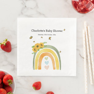 Servilleta De Papel De Cena Boho Rainbow con Sunflowers Baby Shower