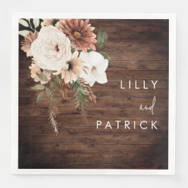 Servilleta De Papel De Cena Boho Rústico Madera Floral Boda Fiesta de recepció