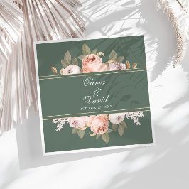 Servilleta De Papel De Cena Boho Sage Green Peonies Boda