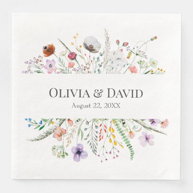 Servilleta De Papel De Cena Boho Wildflower Meadow Boda Napkins (Anverso)