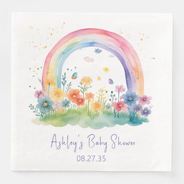 Servilleta De Papel De Cena Boho Wildflower Rainbow Baby Shower (Anverso)