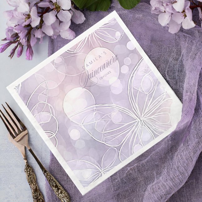 Servilleta De Papel De Cena Bokeh y mariposa Quinceanera Lavender ID1030 (Subido por el creador)