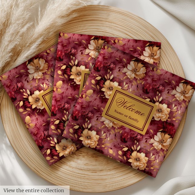 Servilleta De Papel De Cena Bonito juego de servilletas Rubor Burgundy Gold Pe (Lovely Blush Burgundy Gold Custom Cloth Napkin Set)