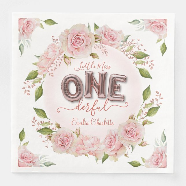 Servilleta De Papel De Cena Bonito Pink Onemaravillosos Globos (Anverso)