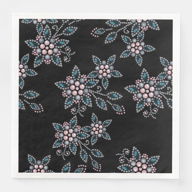 Servilleta De Papel De Cena Bordados con cuentas y perlas. (Anverso)