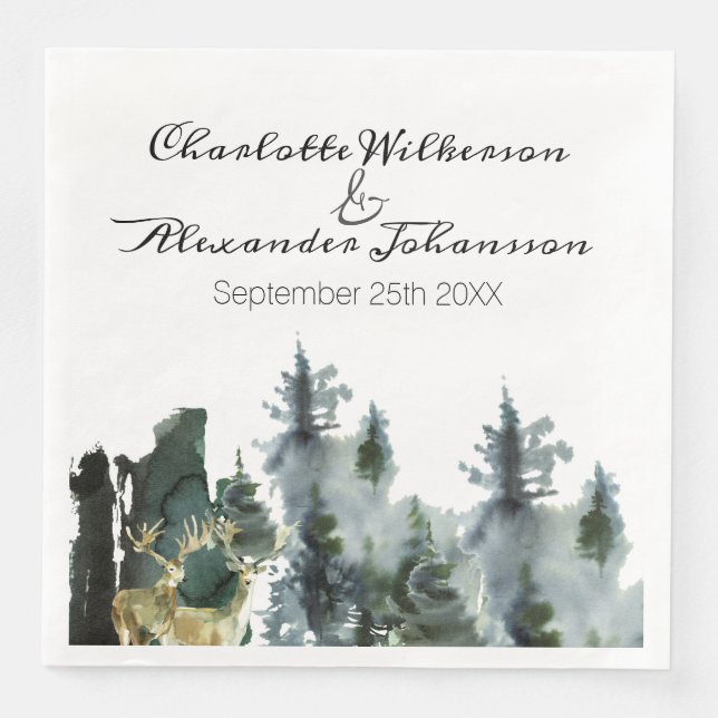 Servilleta De Papel De Cena Bosque acuático del noroeste del Pacífico y ciervo (Anverso)