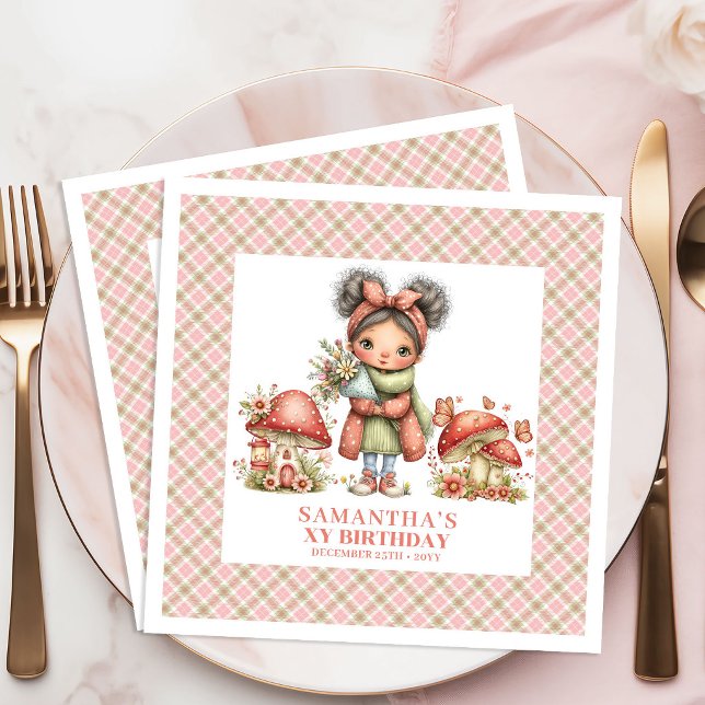 Servilleta De Papel De Cena Bosque Encantado Hada Rosa Celebración de Cumpleañ (Enchanted Forest Fairy Pink Birthday Celebration Napkins)