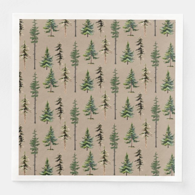 Servilleta De Papel De Cena Bosque Rústico de bosque de Kraft Fir Pine Spruce  (Anverso)