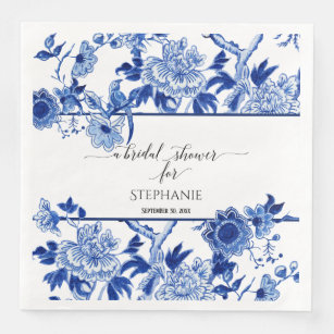 Servilleta De Papel De Cena Bridal Shower Blue Chinoiserie Floral Watercolor