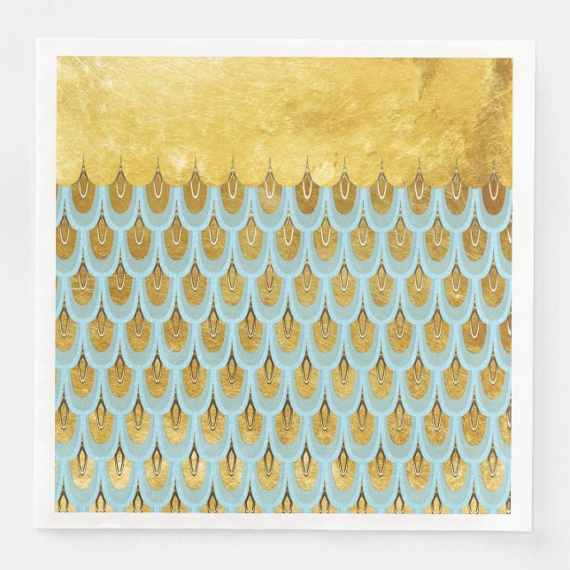 Servilleta De Papel De Cena Brillante azul Verde azulado Purpurina Sirena Esca (Anverso)