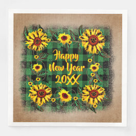 Servilleta De Papel De Cena Bufalo Plaid Sunflower Feliz Año Nuevo 20xx