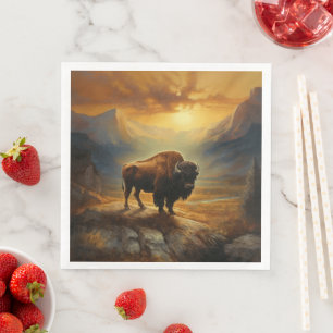 Servilleta De Papel De Cena Buffalo Bison Sunset Silhouette