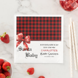 Servilleta De Papel De Cena Buffalo Plaid Watercolor Red Bow Baby Shower