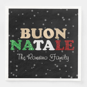 Servilleta De Papel De Cena Buon Natale Apellido Navidad Italiana en Negro