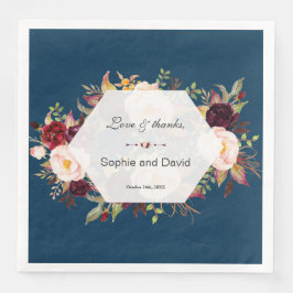 Servilleta De Papel De Cena Burgundy Marsala Boda de la Marina Geométrica Flor