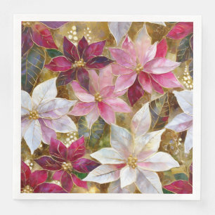 Servilleta De Papel De Cena Burgundy Oro Bronce Rosa Rojo Blanca Flor de Pascu