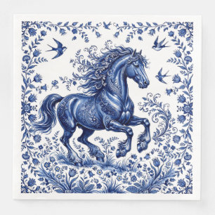 Servilleta De Papel De Cena Caballo frisón al estilo Delftware en prado