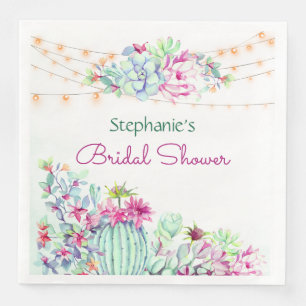 Servilleta De Papel De Cena Cactus Suculens String Lights Bridal Shower