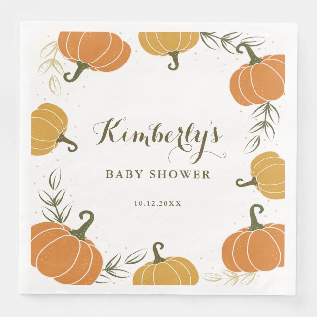 Servilleta De Papel De Cena Calabaza Rustica y deja Baby Shower neutral de gén (Anverso)