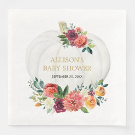 Servilleta De Papel De Cena Calabazas blancas con flores de oro de Borgoña