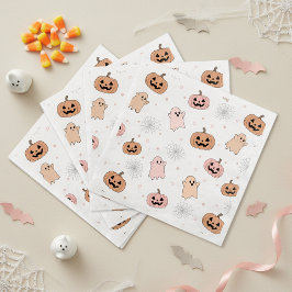 Servilleta De Papel De Cena Calabazas de Halloween con fantasmas con patrón pa