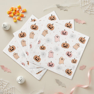 Servilleta De Papel De Cena Calabazas de Halloween con fantasmas con patrón pa