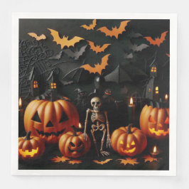 Servilleta De Papel De Cena Calabazas y esqueleto