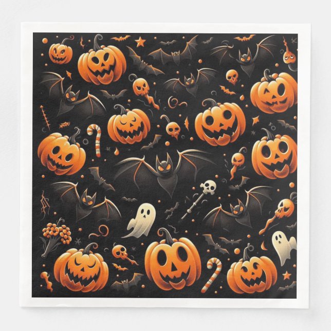 Servilleta De Papel De Cena Calabazas y murciélagos (Anverso)