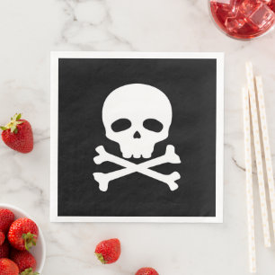 Servilleta De Papel De Cena Calavera de pirata blanca sobre fondo negro