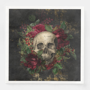 Servilleta De Papel De Cena Calavera Gótica Y Rosas