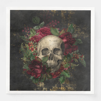Servilleta De Papel De Cena Calavera Gótica Y Rosas