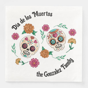 Servilleta De Papel De Cena Calaveras de Azúcar y Flores del Día de Muertos