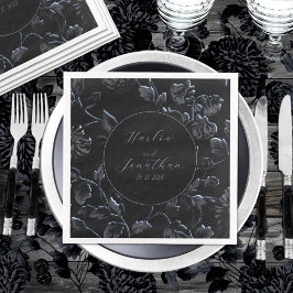 Servilleta De Papel De Cena Caligrafía romántica Boda negro y plateado