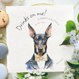 Servilleta De Papel De Cena Camarero Doberman Elegante A acuarela Personalizab