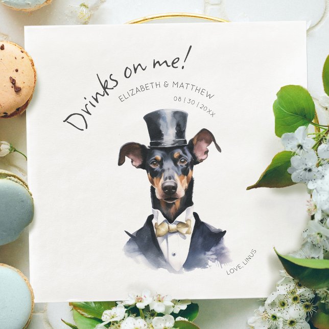 Servilleta De Papel De Cena Camarero Doberman Elegante A acuarela Personalizab (Subido por el creador)