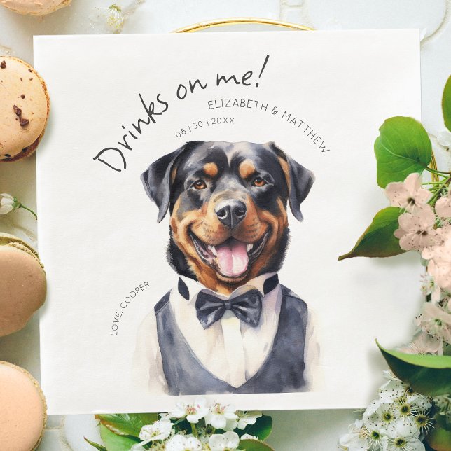 Servilleta De Papel De Cena Camarero Rottweiler Elegante Acuarela Personalizab (Subido por el creador)