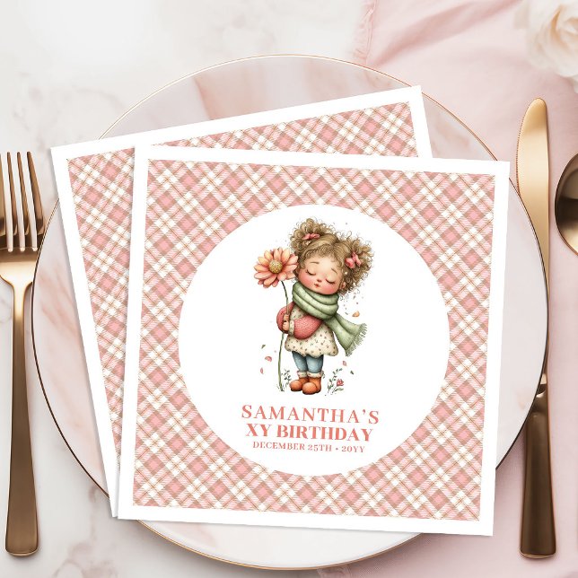 Servilleta De Papel De Cena Capricho Flores de Hada Rosadas Lindas Cumpleaños  (Whimsy Cute Blush Fairy Flowers 4th Birthday Napkins)