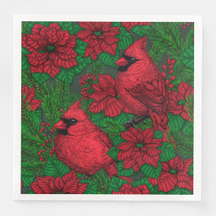 Servilleta De Papel De Cena Cardenales y poinsettia para Navidades