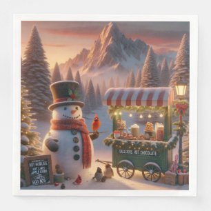 Servilleta De Papel De Cena Carrito de Chocolate Caliente del Muñeco de Nieve
