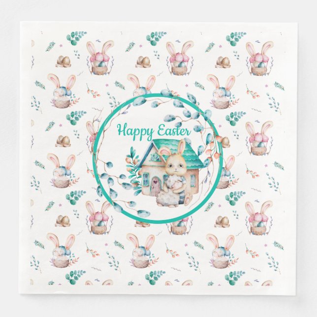 Servilleta De Papel De Cena Casa del conejo de Pascua (Anverso)