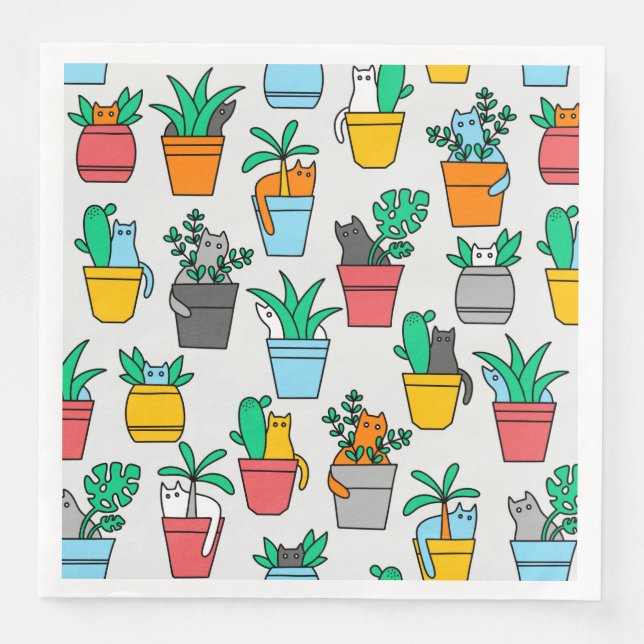 Servilleta De Papel De Cena Cats in the flowerpots (Anverso)