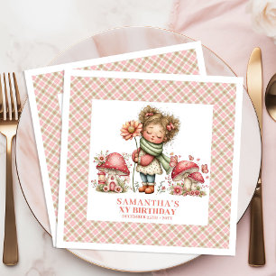 Servilleta De Papel De Cena Celebración de cumpleaños en jardín de hadas con d