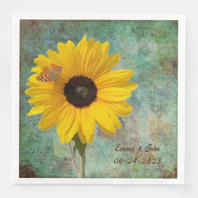 Servilleta De Papel De Cena Cena Boda de girasol con mariposa (Anverso)