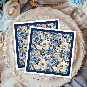 Servilleta De Papel De Cena Cena de Lujo con Floral Sofisticada de Azul Marino