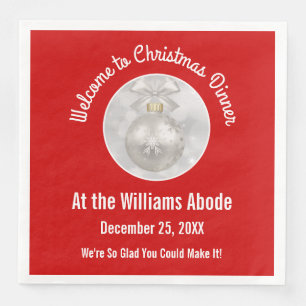 Servilleta De Papel De Cena Cena de navidades - Ornamento en baudible rojo y c
