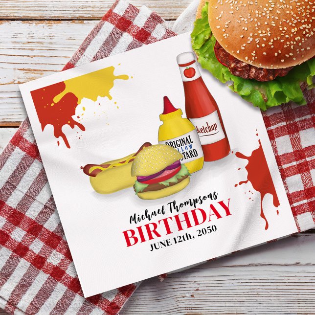 Servilleta De Papel De Cena Cena de Personalizado de barbacoa Fiesta de cumple (Birthday BBQ custom personalized party Dinner napkin.)