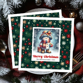 Servilleta De Papel De Cena Charming funny snowman with snowflakes kids napkin