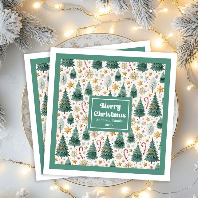Servilleta De Papel De Cena Chic Christmas Trees Earthy Holiday Paper Napkins (Chic Christmas Trees Earthy Holiday Paper Napkins)
